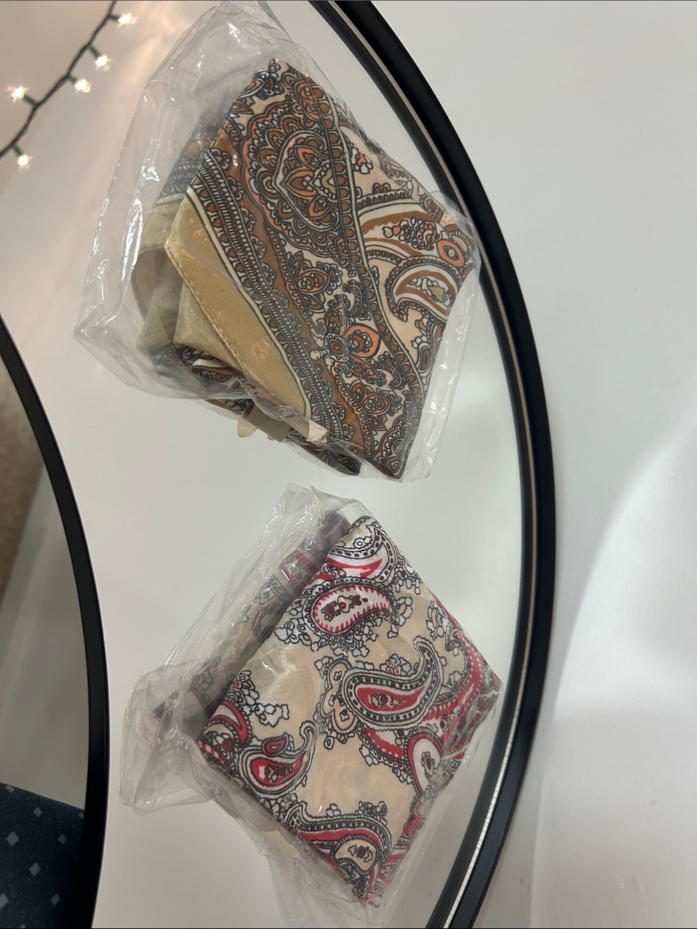 TWO Paisley satin Scarf Set in Beige, Brown & Red